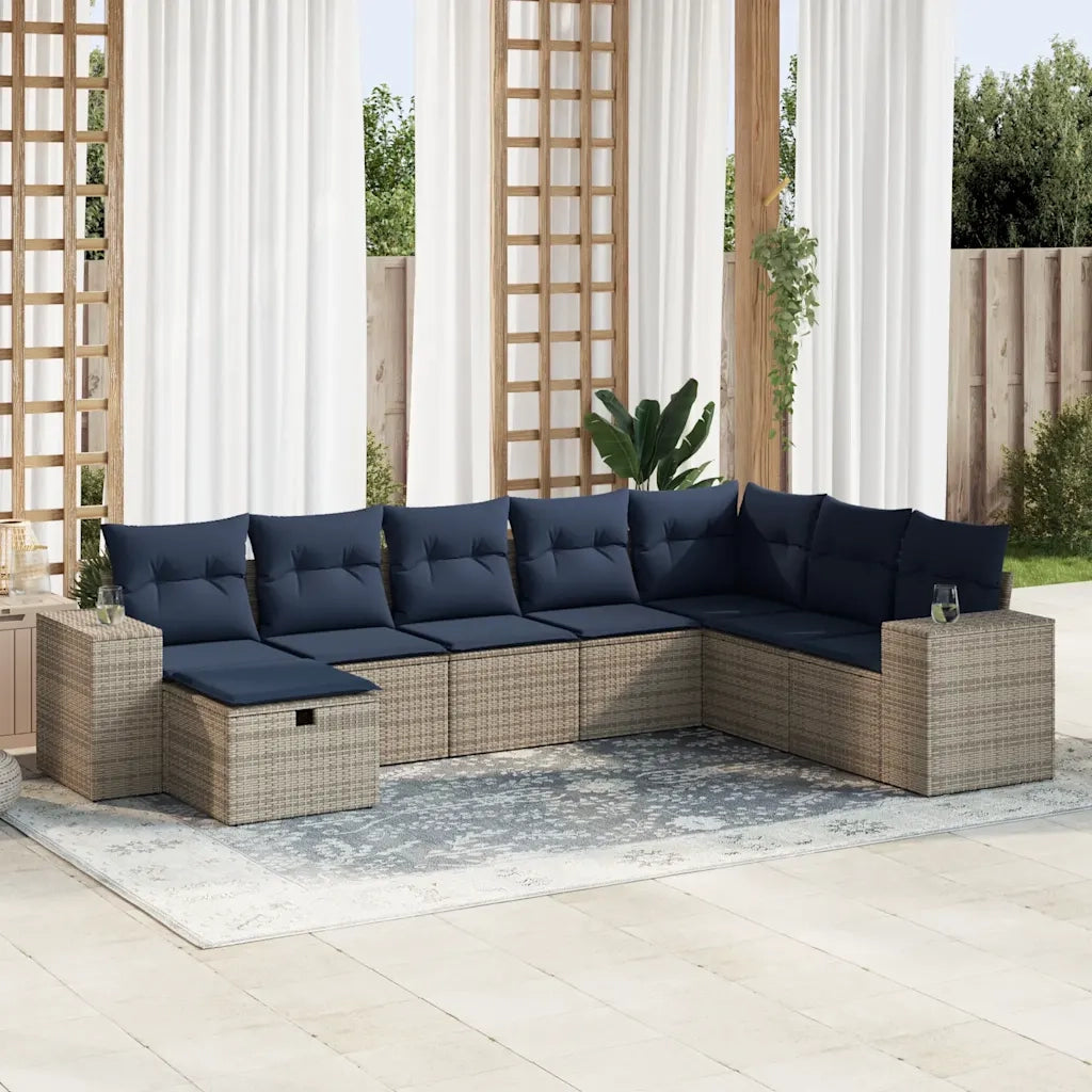 Set Divano da Giardino 8 pz con Cuscini Grigio in Polyrattan 3325737