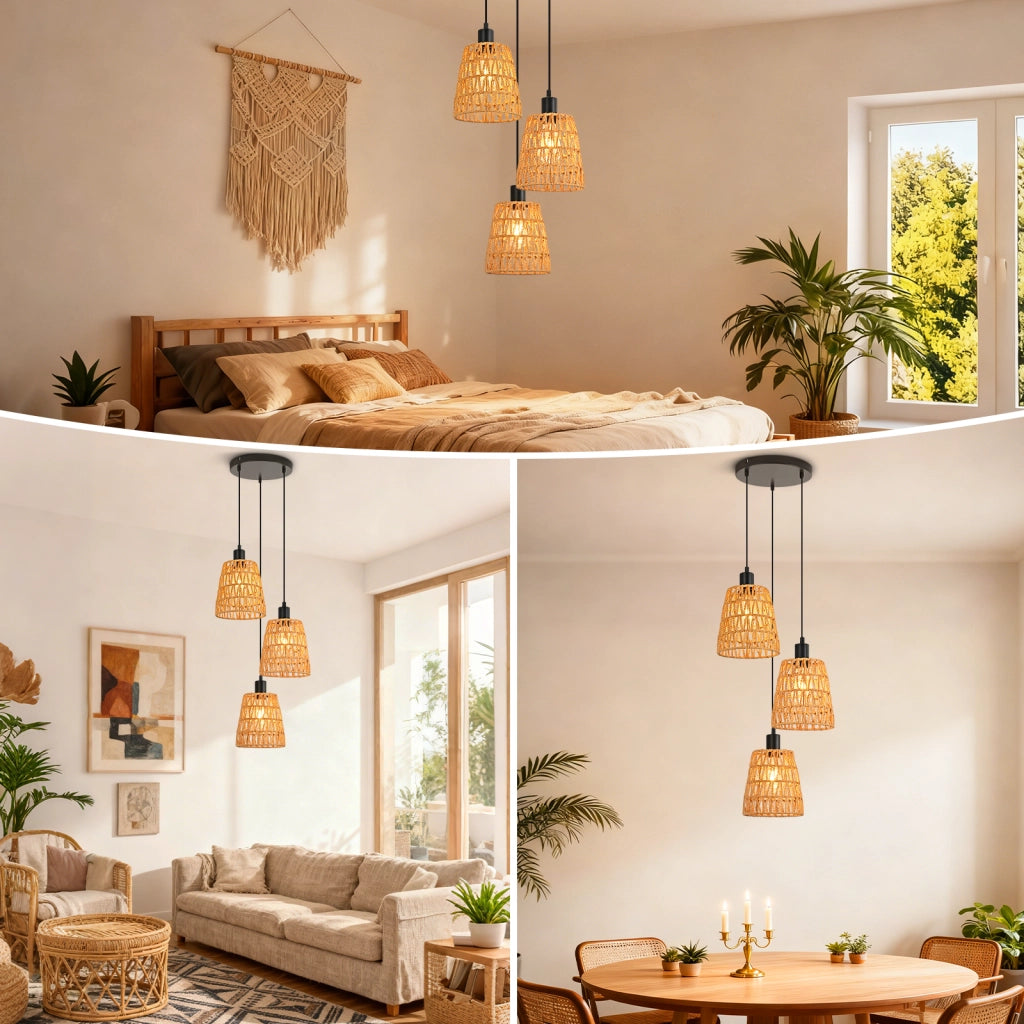 Lampada a sospensione ZMH vintage nera E27 a 3 luci per cucina (lampadina non inclusa)