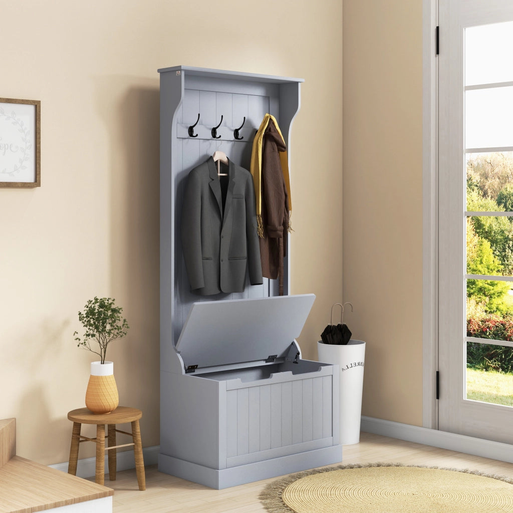 Armadio Appendiabiti con Panca e Cassetti ¨C Zephmum ¨C Grigio 71.5x39.5x170 cm