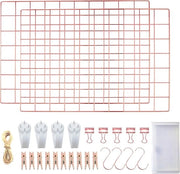 Rosettino per foto, rosé oro, scheda per parete, griglia per parete, griglia metallica, decorazione per parete, set da 2, tavolo multifunzionale per appunti, griglia, oro, 42 × 31 cm