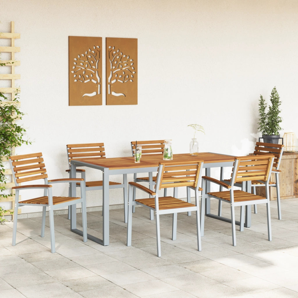Set da Pranzo da Giardino in legno solido di acacia e metallo