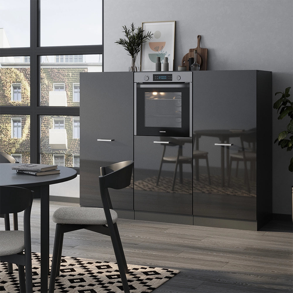 Vicco Cucine componibili piccole Antracite lucido/antracite 180 cm senza piano di lavoro