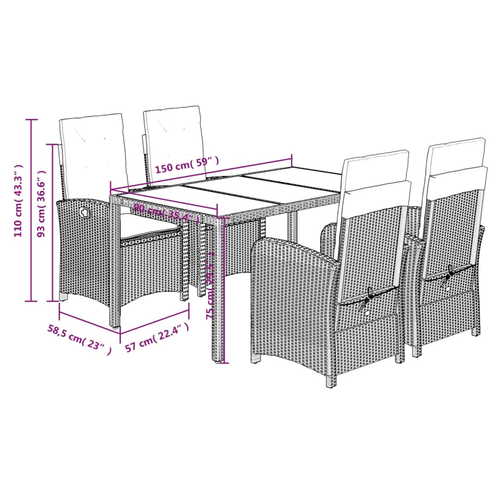 Set da Pranzo da Giardino 5 pz con Cuscini in Polyrattan Grigio 3212215