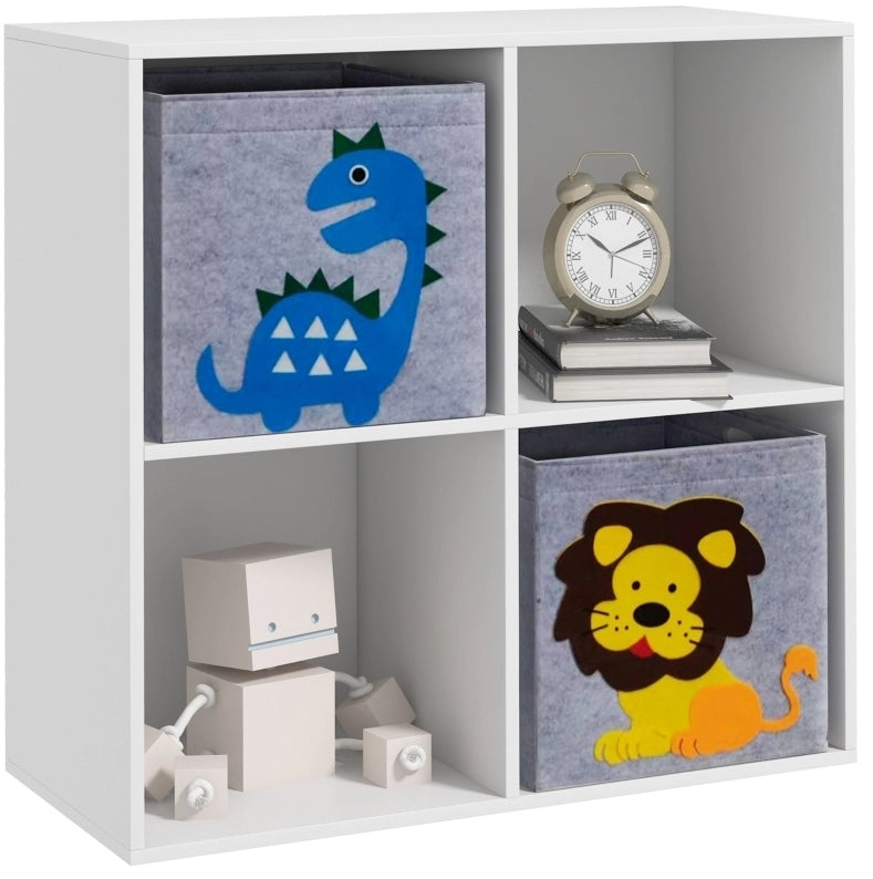 Libreria per bambini bianca in legno con 4 vani e 2 cassetti