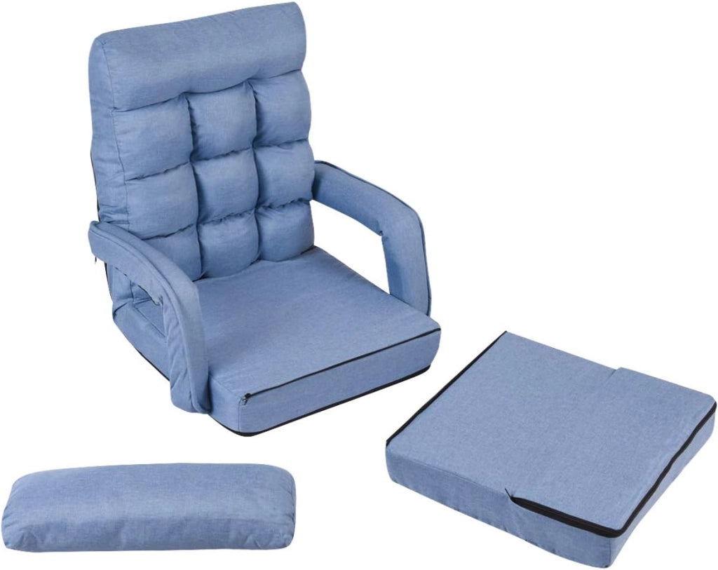 Poltrona Pieghevole da Relax, Schienale Reclinabile a 5 Livelli, Cuscini Imbottiti, Multiuso e Regolabile, Portata di 120 kg, per Ufficio/Soggiorno/Studio, 67x65x72 cm