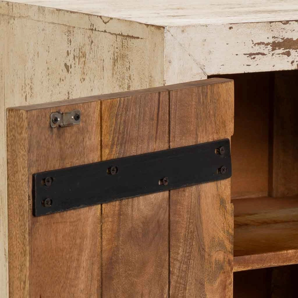 Comodino in legno intagliato a mano beige, 40x35x60h cm