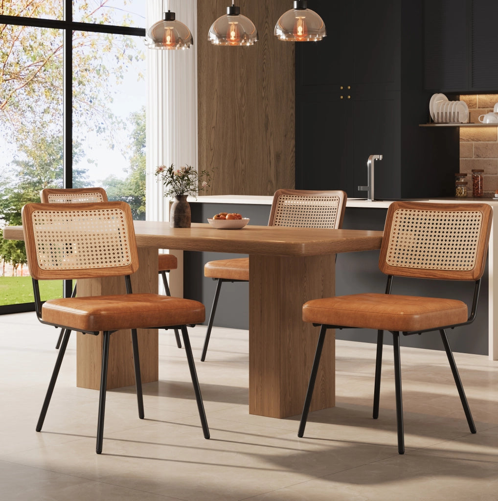 Sedia da pranzo 61x46x79 cm ergonomica in PU; metallo e rattan PE marrone
