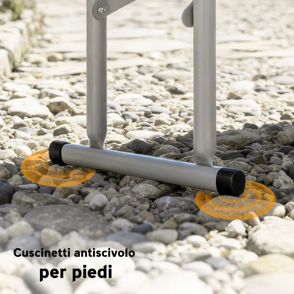 Set da Pic Nic Pieghevole 3 Pezzi con Tavolo e 2 Panche ¨C Zephmum ¨C HDPE, Metallo, Bianco e Grigio Chiaro