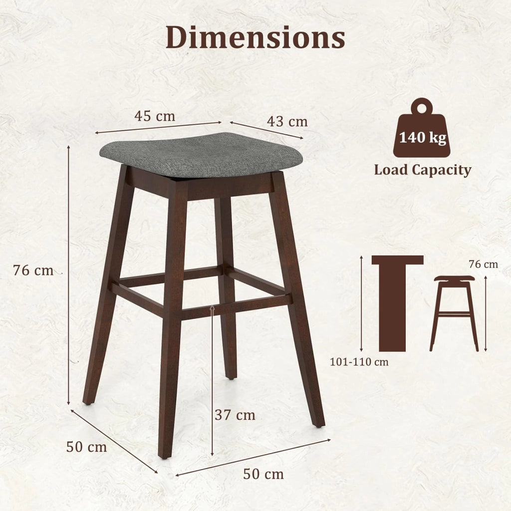 Set di 2 sgabelli da bar, sgabello da cucina girevole con seduta curva tappezzata, poggiapiedi, portata fino a 140 kg, 50 x 50 x 76 cm, sedia alta per sala da pranzo, soggiorno