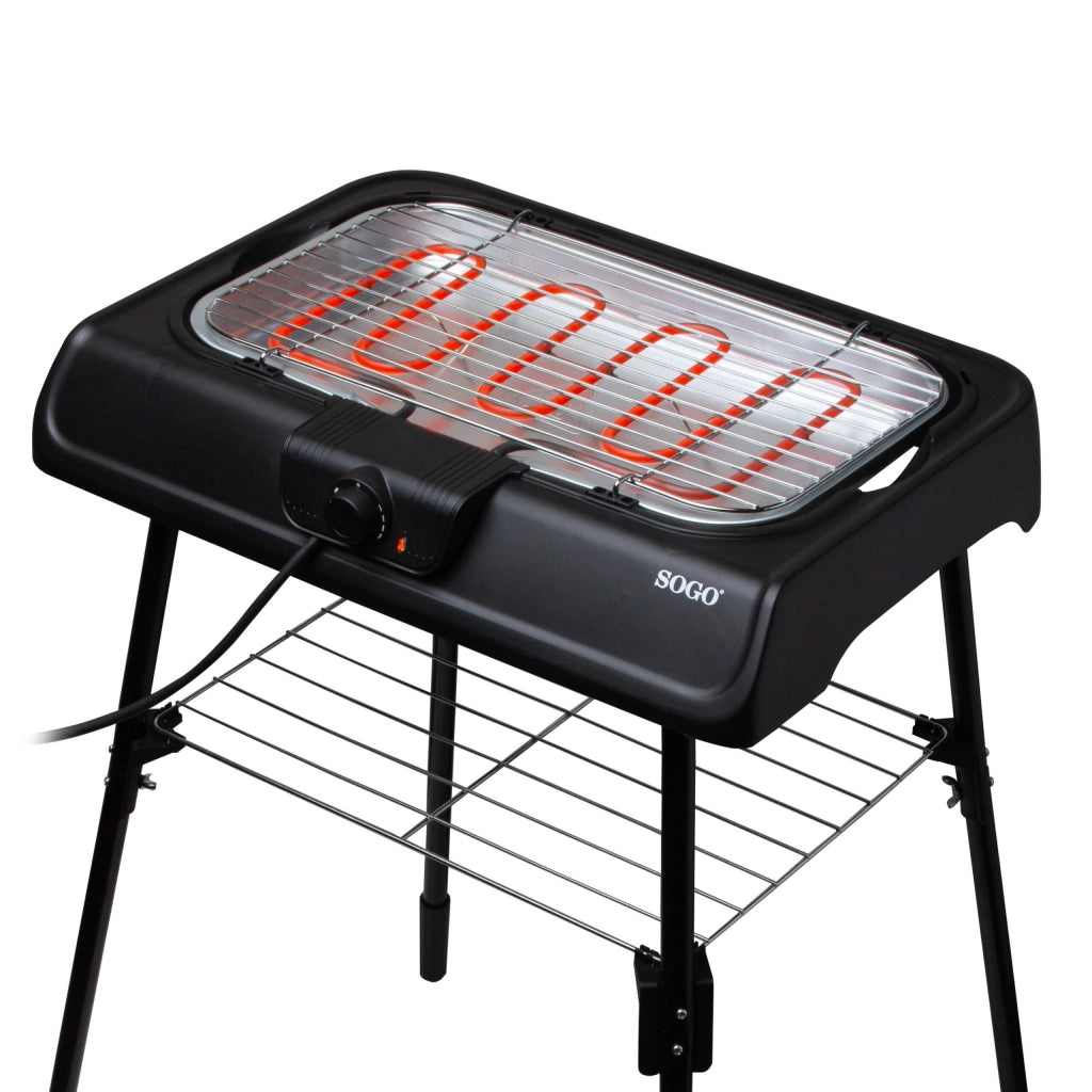 Barbecue elettrico 2 in 1, griglia da tavolo e barbecue con gambe, piastra cottura 41x24cm 2000W, termostato regolabile - SOGO