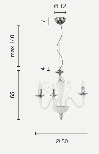 LAMPADARIO DEBUSSY 3 LUCI BIANCO SATINATO CROMO ATTACCO E14 D.50CM