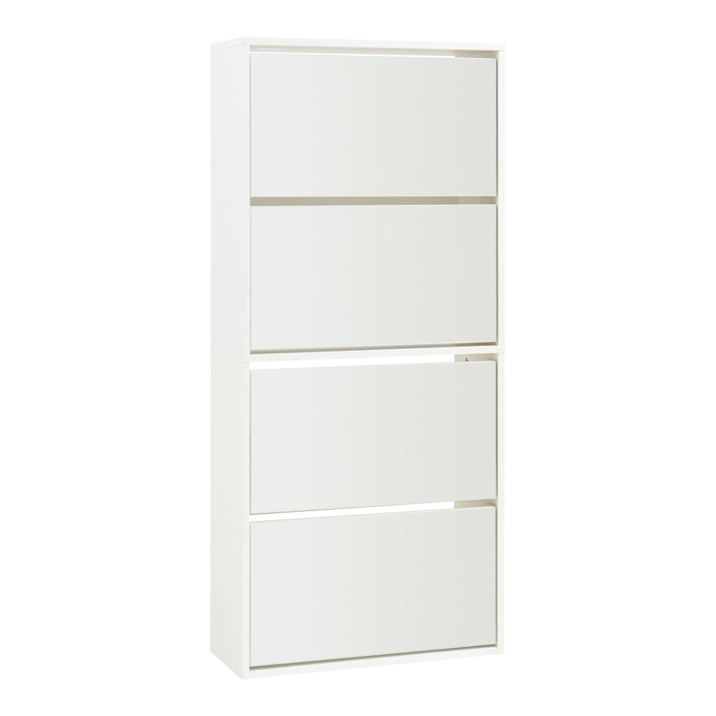 Scarpiera Stretta Lund con Ante a Specchio e 4 Contenitori Ribaltabili - Bianco [en.casa]