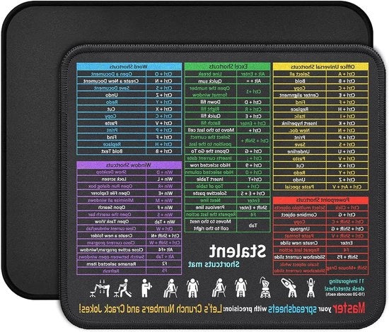 Bureaumat con scorciatoie Excel | 2-delice mousemat | mousemat tocco soffice | Mousemat per pc e laptop | mousemat antislip per gaming, ufficio, lavoro e studio | multifunzionale