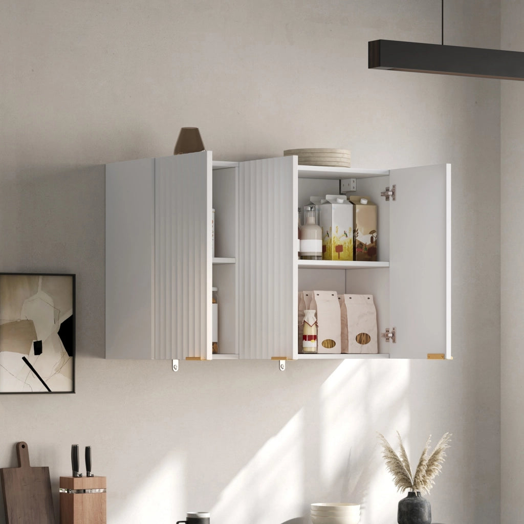 Armadio pensile da parete con 3 ante, design moderno salvaspazio, 90 × 29 × 60 cm, bianco