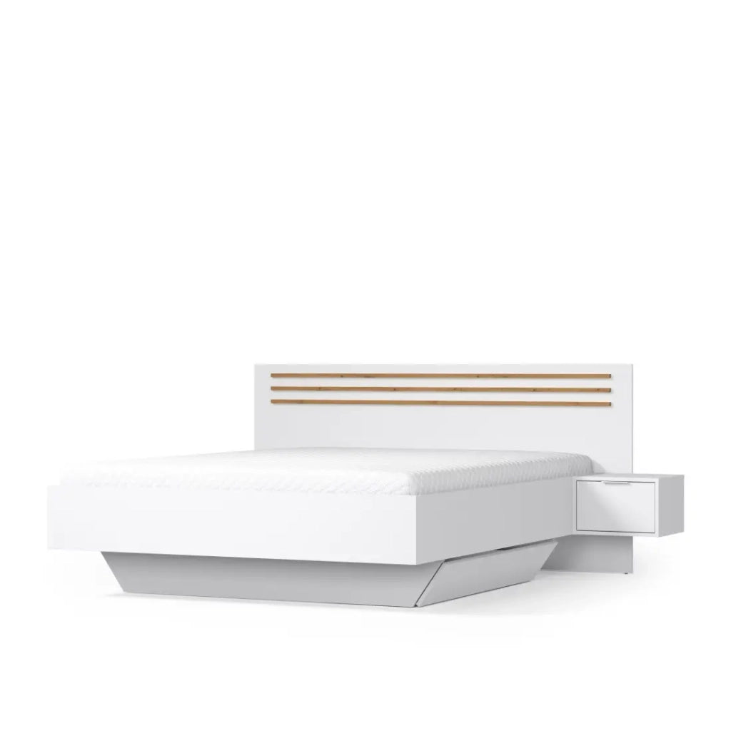 Pacchetto letto FLORENCE – 160x200 cm – Con doghe + 2 cassetti – Comodini integrati – Bianco e rovere