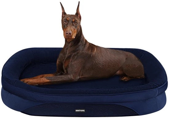 Letto per cani ortopedico, canile, cuscino per collo quadrangolare, fondo antiscivolo, giaciglio per cani, rimovibile e lavabile, per cani grandi, 122 x 90 x 19 cm, blu marino
