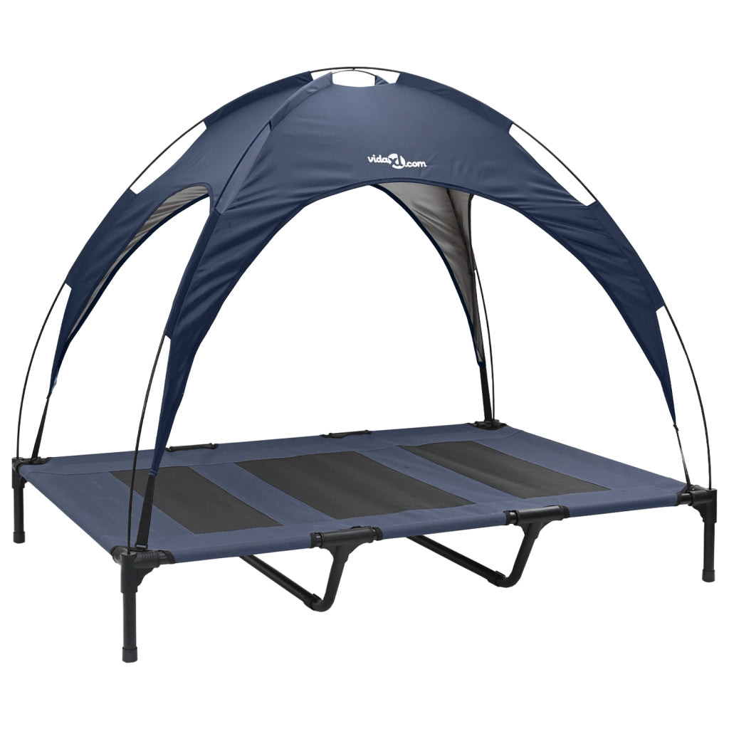 letto rialzato per cani con tettuccio rimovibile blu navy XL in acciaio