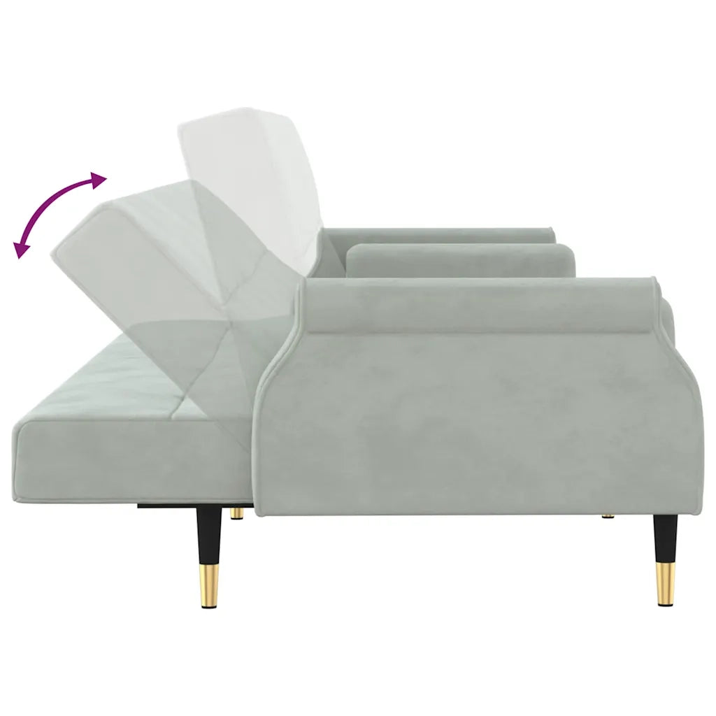 Divano Letto con Cuscini Grigio Chiaro in Velluto