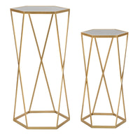 Set 2 Tavolini Esagonal Ø50 cm e Ø40 cm in Ferro e MDF Oro