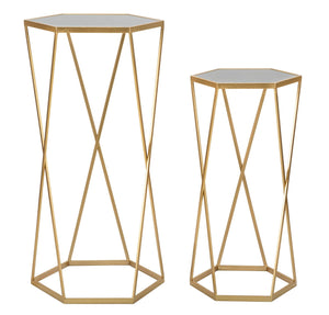 Set 2 Tavolini Esagonal Ø50 cm e Ø40 cm in Ferro e MDF Oro