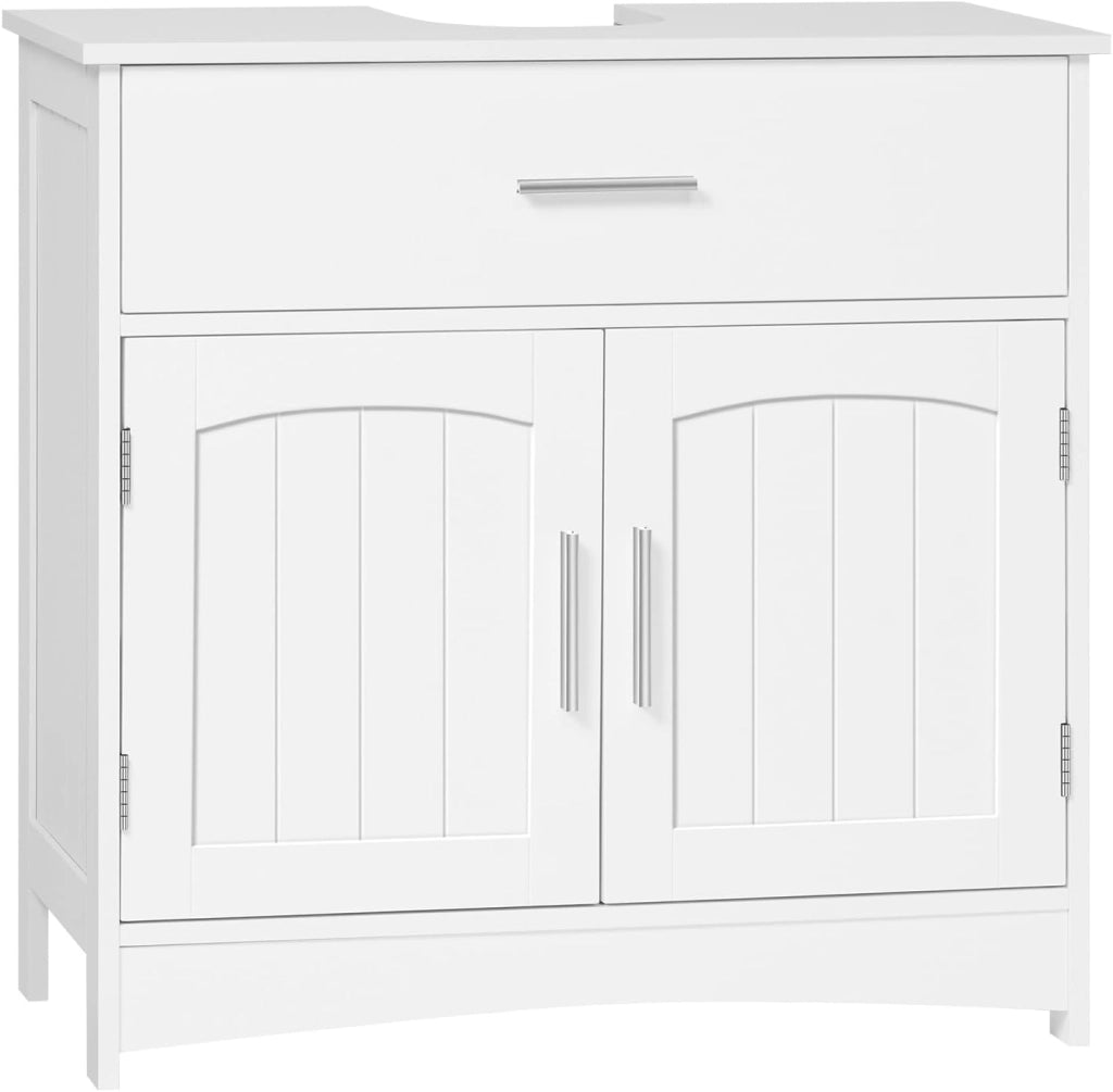 Mobiletto da bagno, mobiletto per vanità, mobiletto da bagno bianco con cassetti, ripiano regolabile, mobiletto per lavabo in piedi, MDF, 60x30x60 cm
