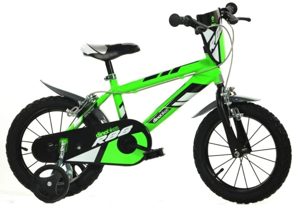 BICICLETTA 14 POLLICI VERDE BAMBINO MTB MOUNTAIN BIKE CON ROTELLE