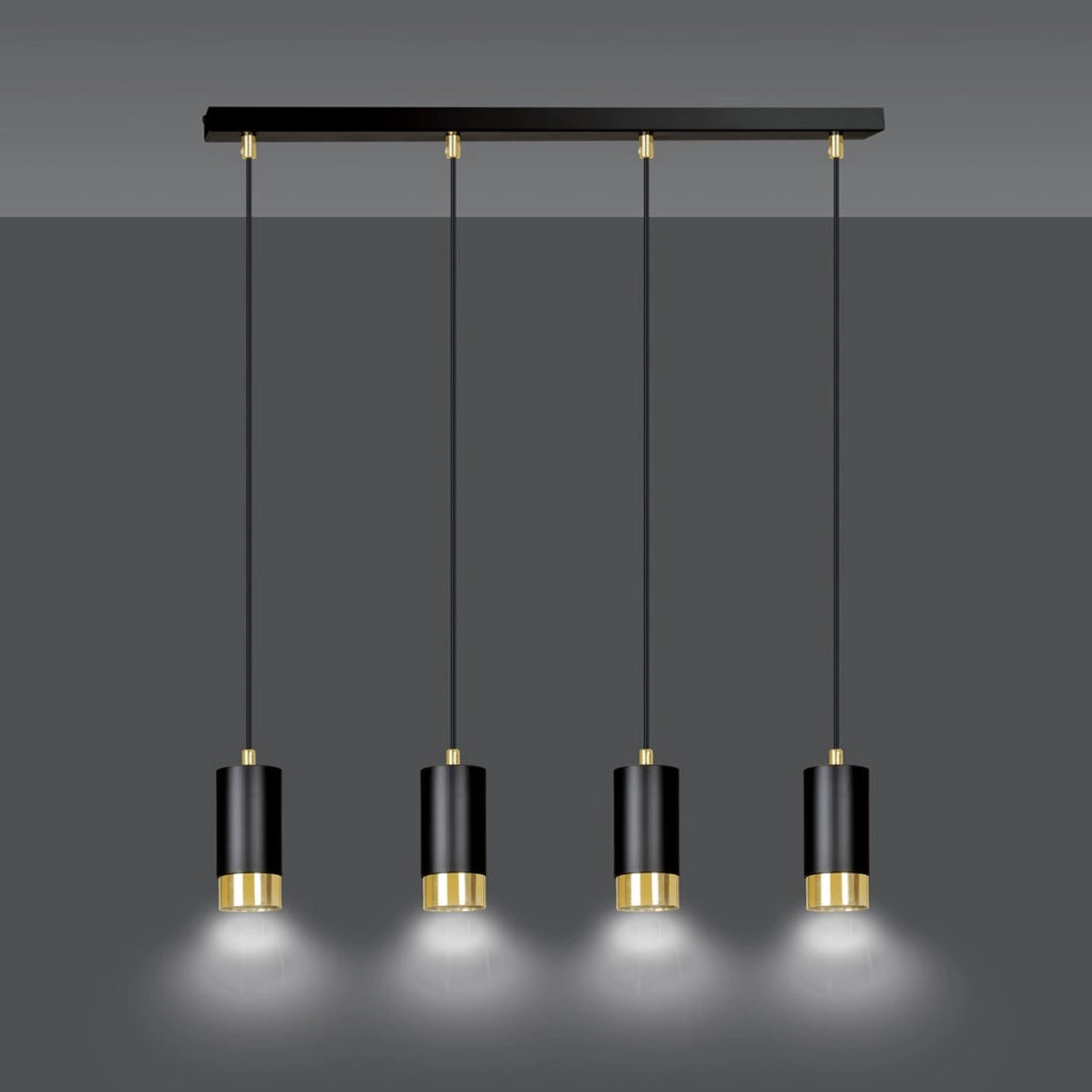 Lampada a sospensione Fumiko in acciaio nero e oro