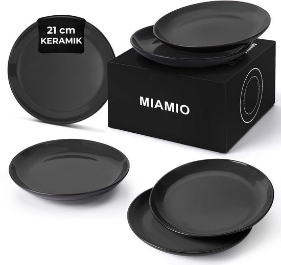 Set da tavola da 6 pezzi in ceramica - Collezione Le Papillon (nero, piatti piccoli da 6 pezzi)