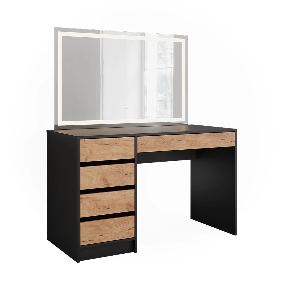 Tavolo da toilette Sherry Antracite/Rovere dorato 120 x 75 cm con specchio a LED Vicco