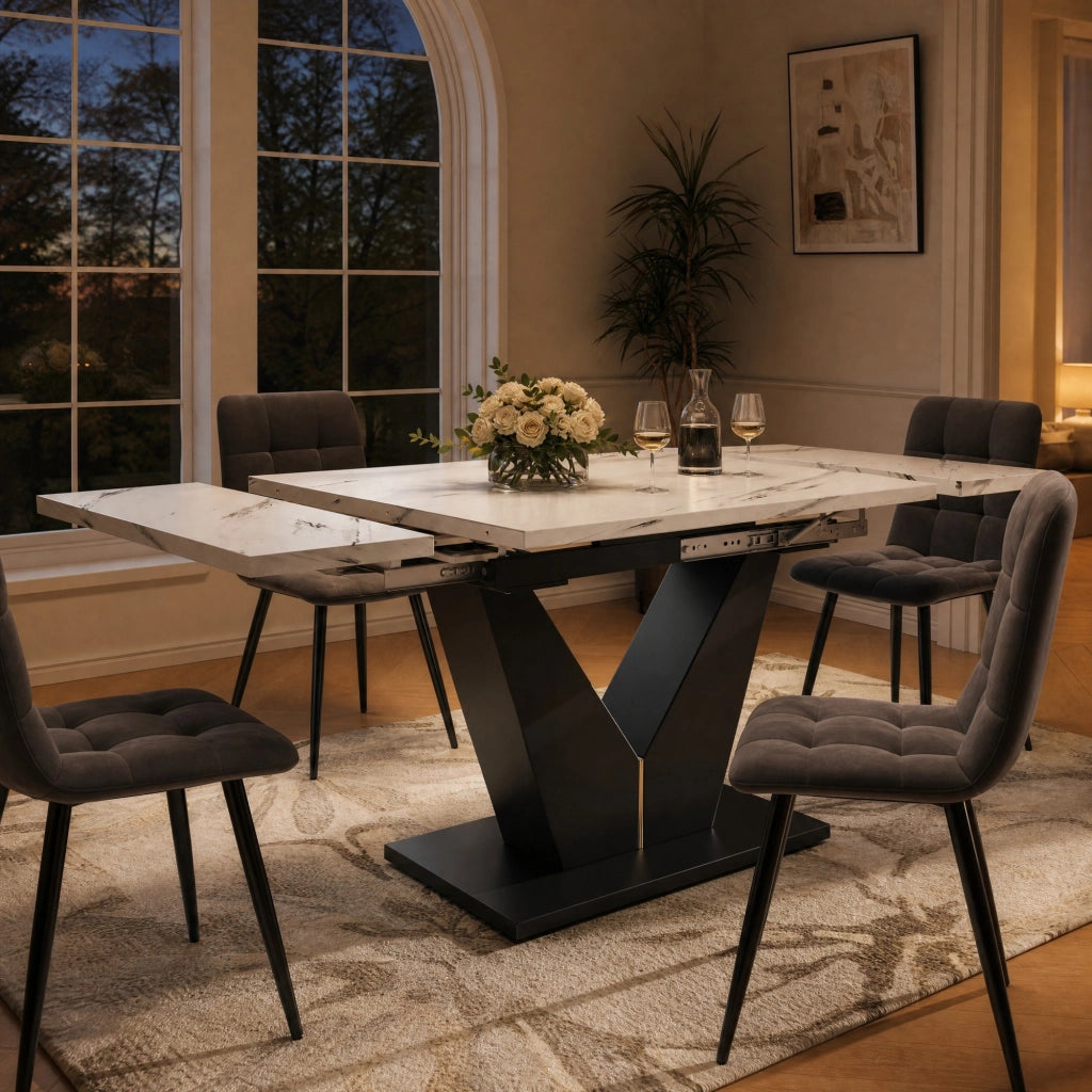 Tavolo da pranzo allungabile 99-159x75 cm bianco e nero