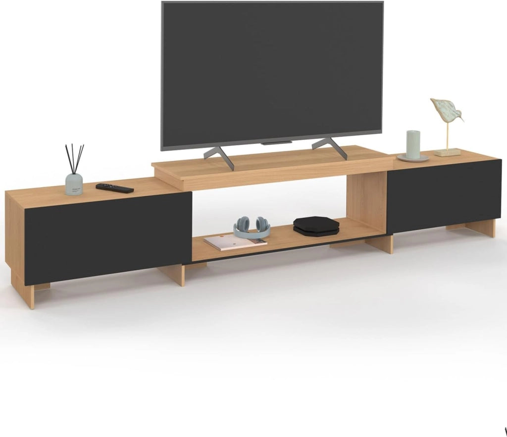 VLAD Mobile TV allungabile a 2 ante in legno e nero 140-240 cm