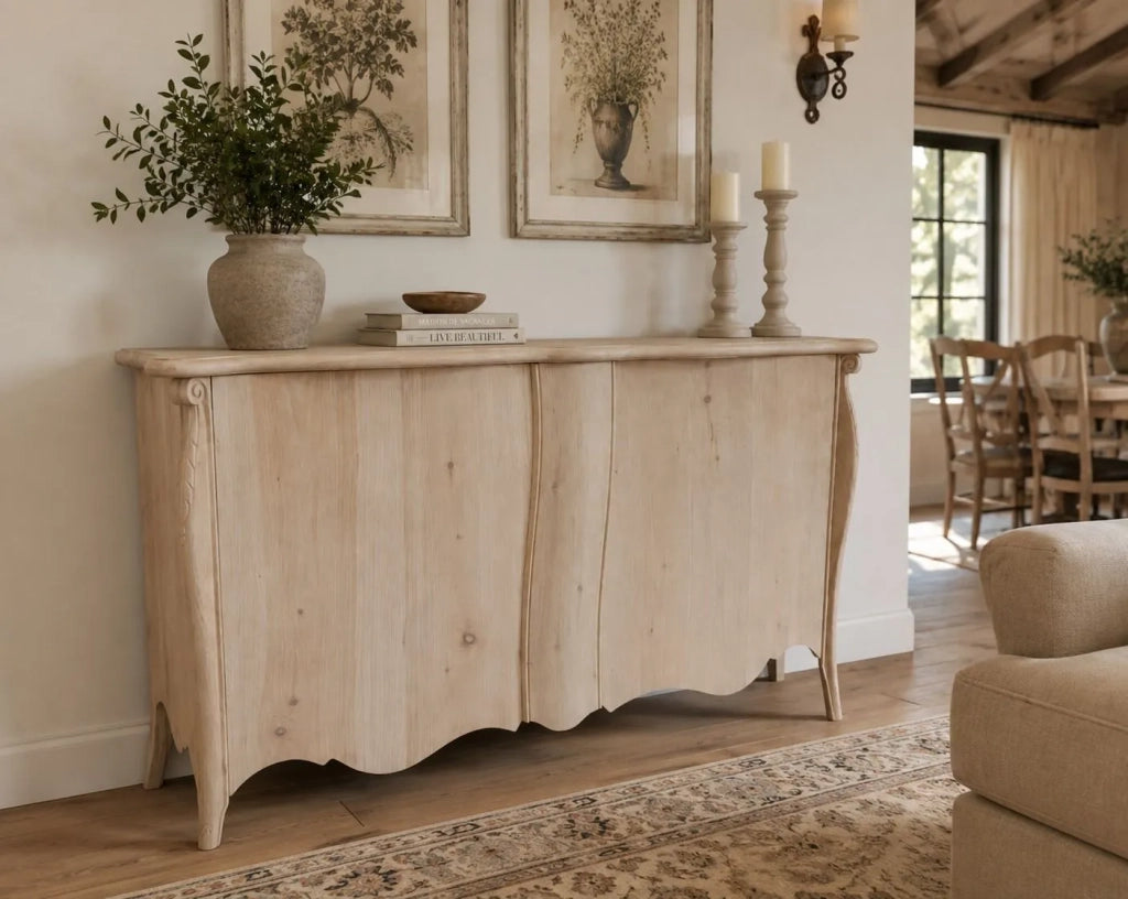 Credenza sagomata 2 porte 1 cassetto estraibile legno grezzo 165x52x88 (2112) - Mobili 2G