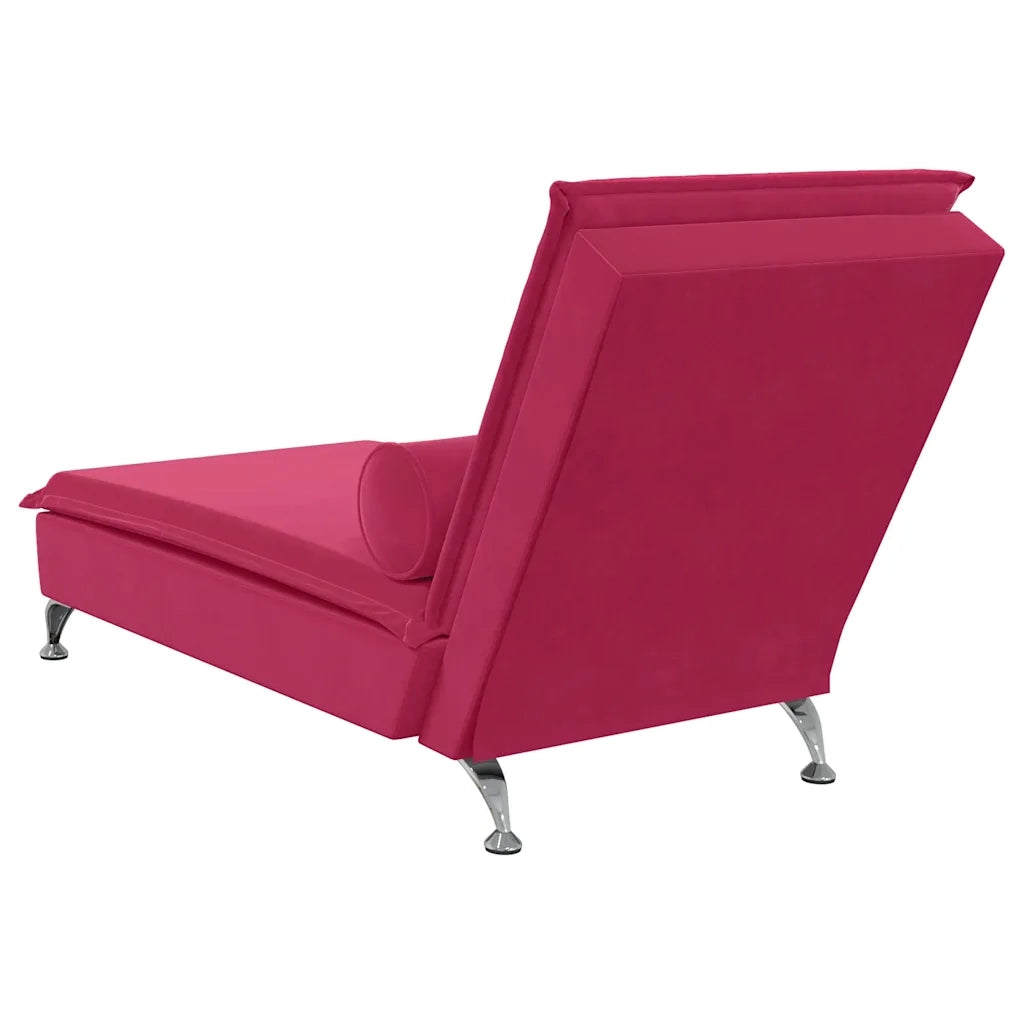 Chaise Longue Massaggi con Cuscino a Rullo Rosso Vino Velluto CFW2108549