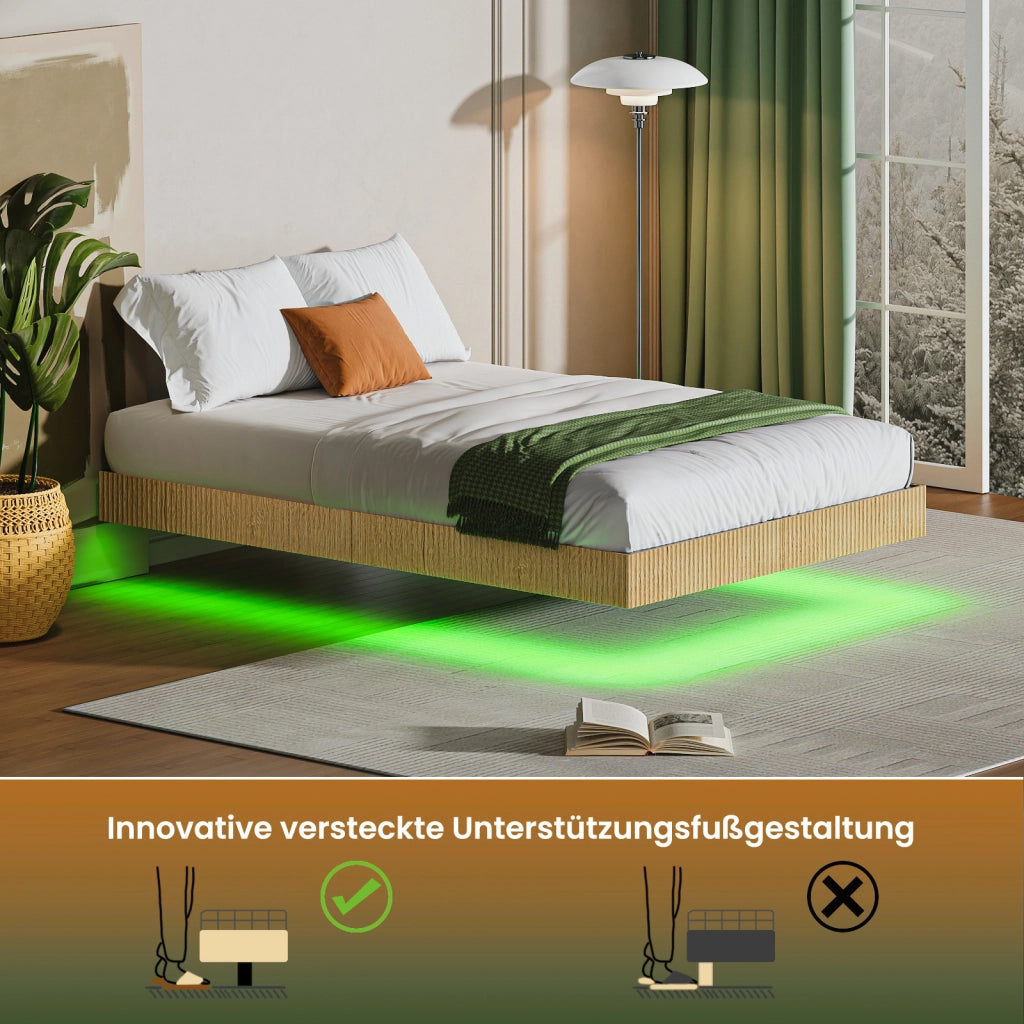 LETTO sospeso 140x200 cm Naturale con LED RGB