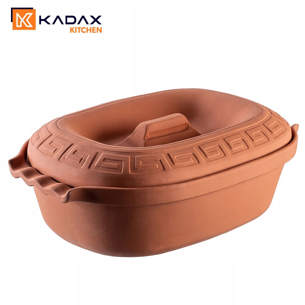 Vaso in terracotta KADAX Roman Clay Pot 5 L, forma ovale grande con coperchio.