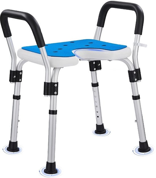Sedile da bagno per interni - Sedile da bagno pieghevole - Sedile da bagno con bracciolo - Resistente agli urti - Leggero - Altezza regolabile - Sedile da bagno con ruota di sostegno