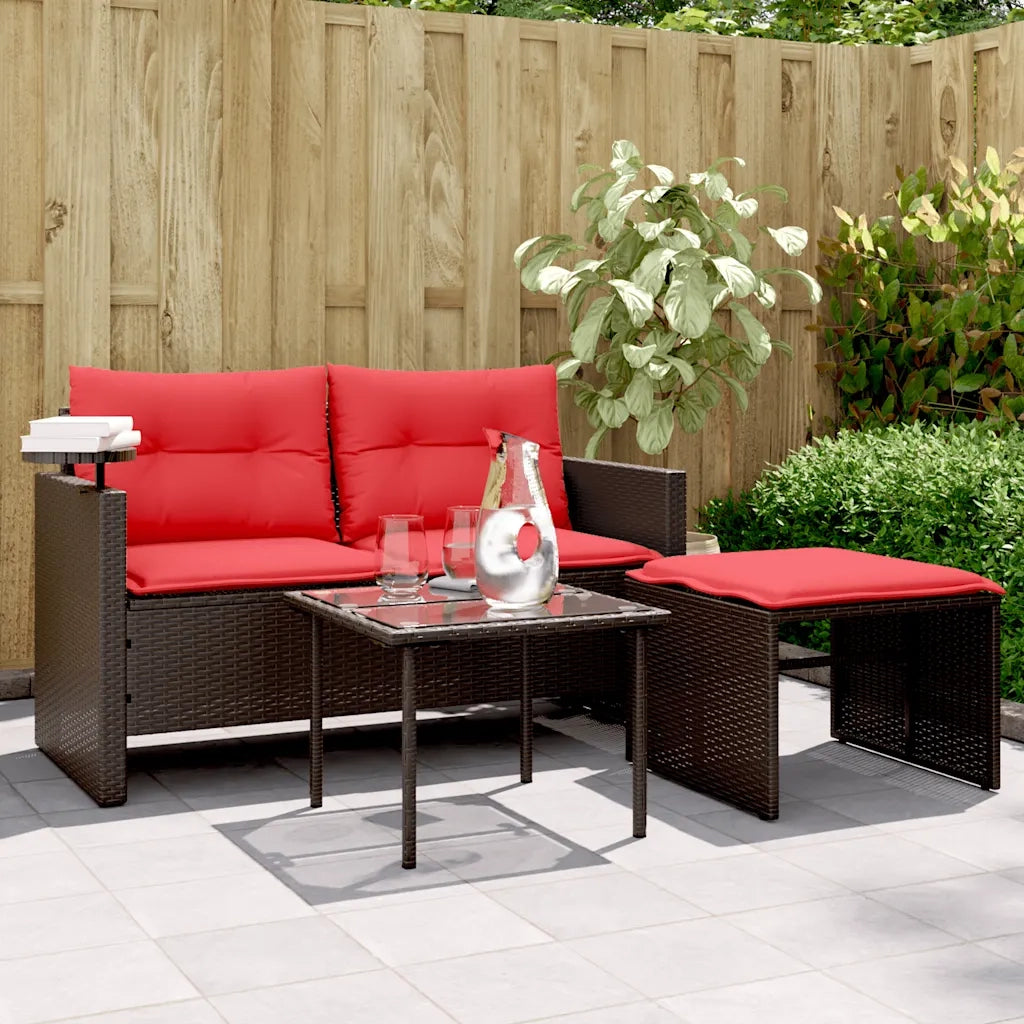 Set Divani da Giardino 3 pz con Cuscini Marrone in Polyrattan 365465