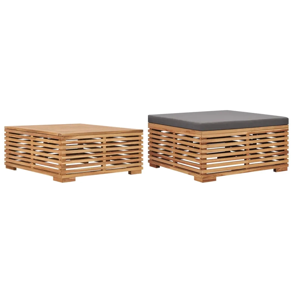 Set Tavolino Poggiapiedi Giardino Cuscino Grigio Scuro in Teak cod mxl 70690