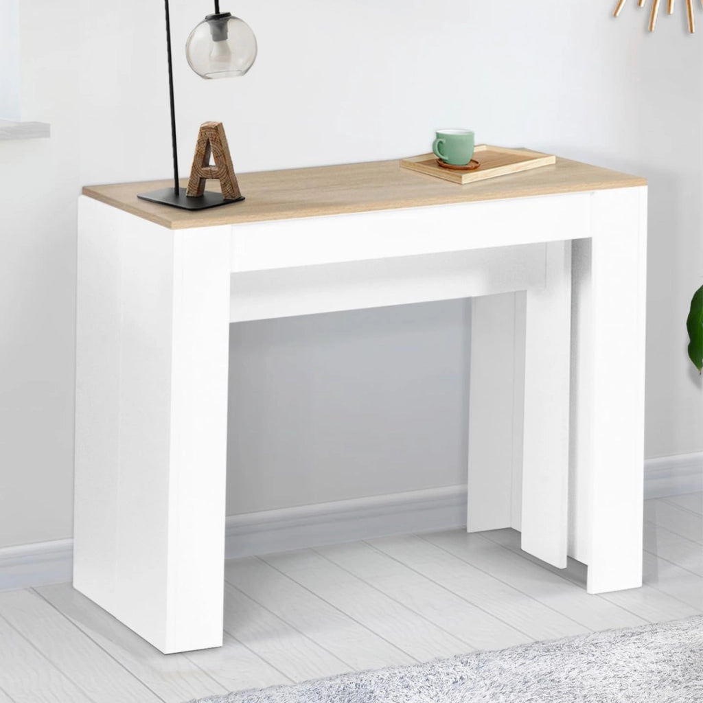 Consolle allungabile ORLANDO, 10 persone, 235 cm, finitura legno bianco e faggio