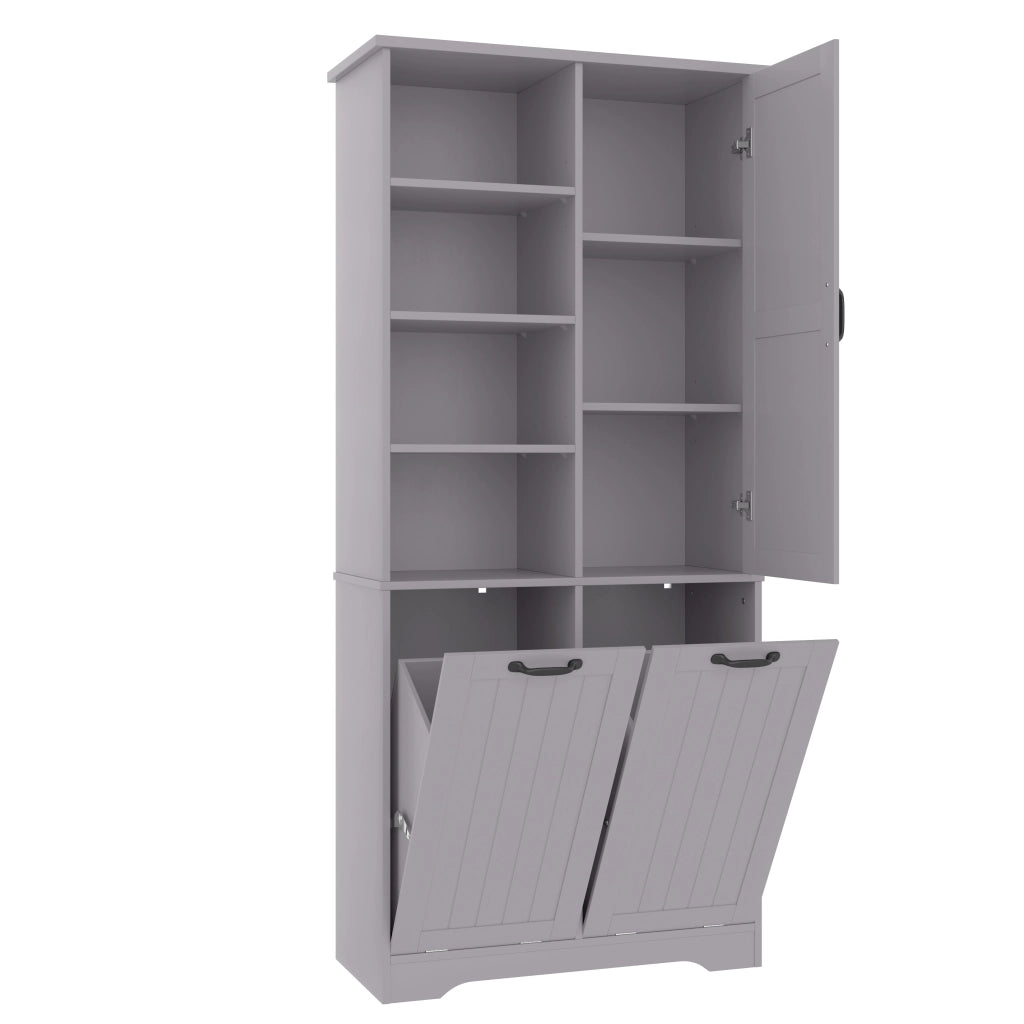 Mobile bagno in MDF 78 x 35 x 172,7 cm, finitura laccata resistente all¡¯umidit¨¤, 1 anta, 2 cesti portabiancheria, grigio