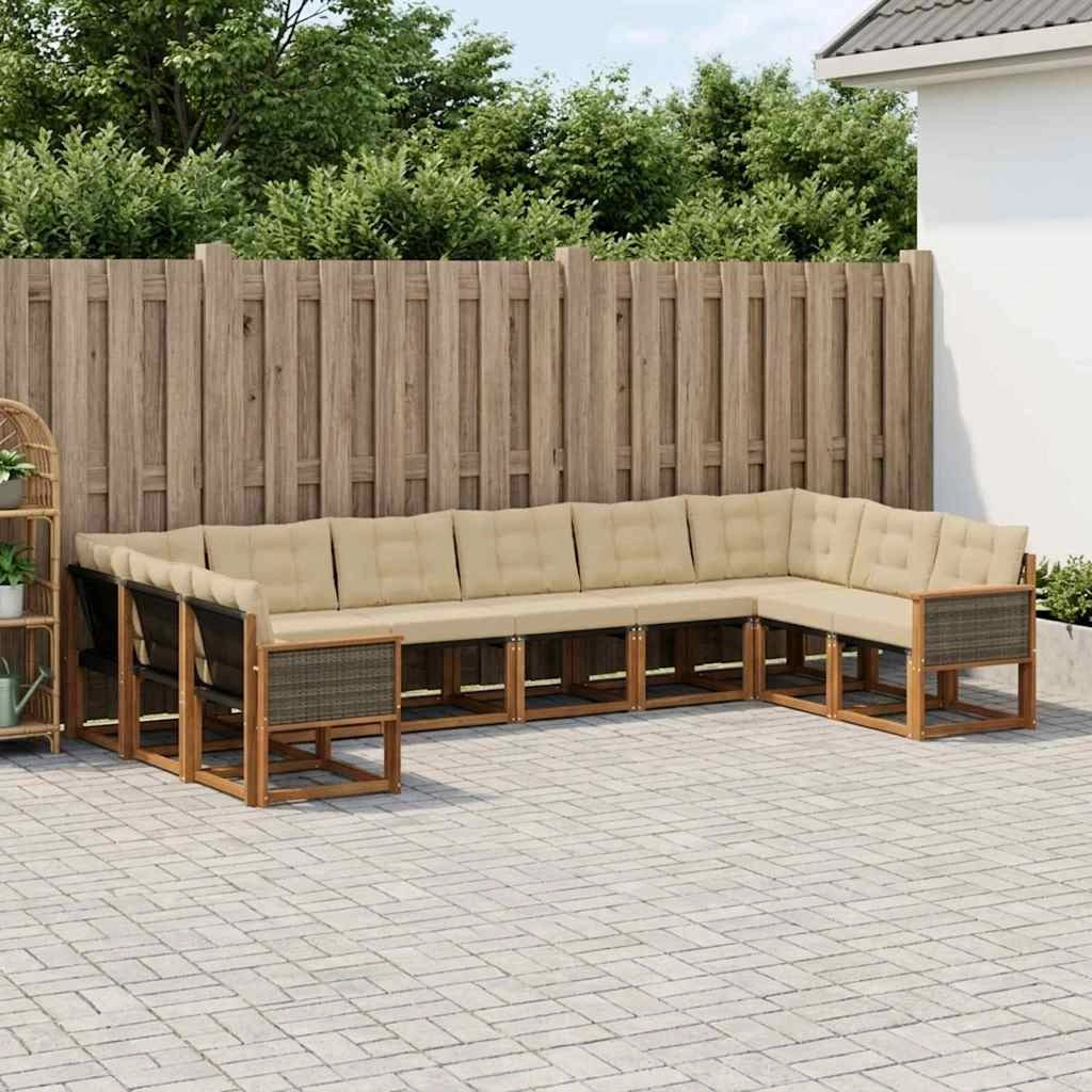 Set di divani da esterno 10 pz Naturale e Beige 3382237