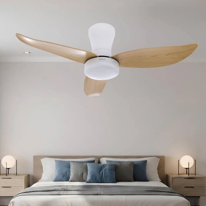 Ventilatore da soffitto 90 cm con luce LED 30W, 6 velocità, motore DC 18W, telecomando e timer - SOGO