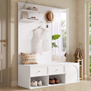 Set ingresso multifunzione con specchio, ripiani, cassetti e ganci, 120 x 35 x 159 cm, bianco