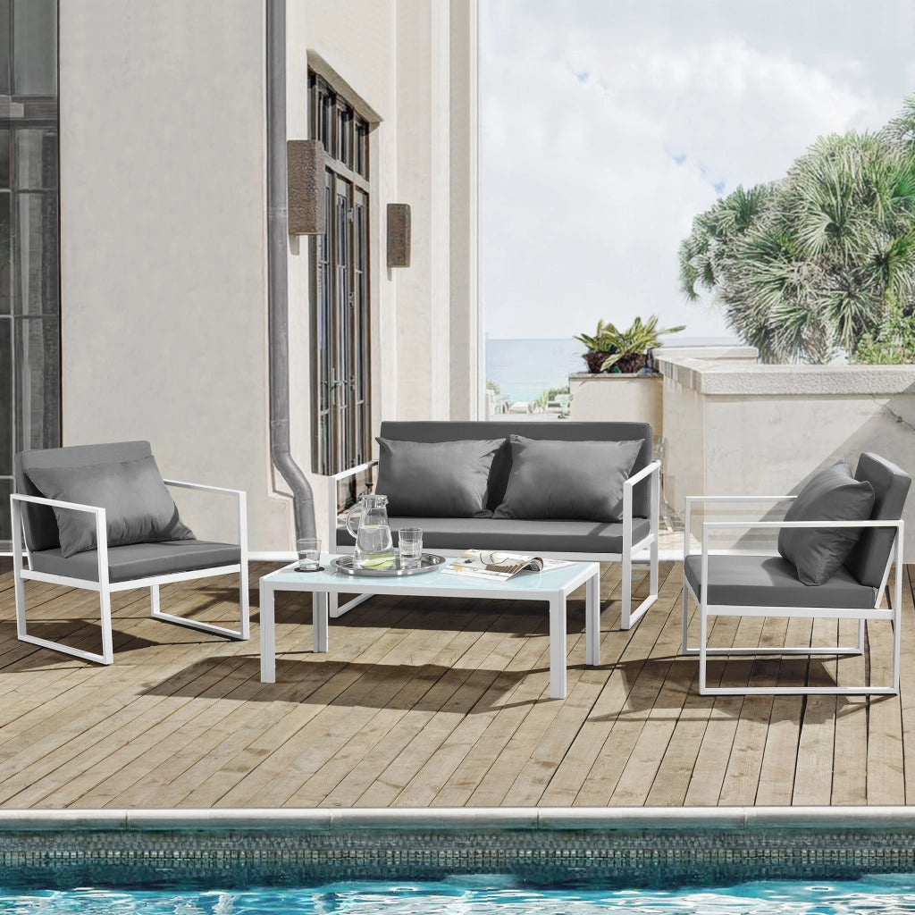 Set Salottino da Esterno Lerum Divano 2 Poltrone e Tavolo Basso Set Lounge - Bianco casa.pro
