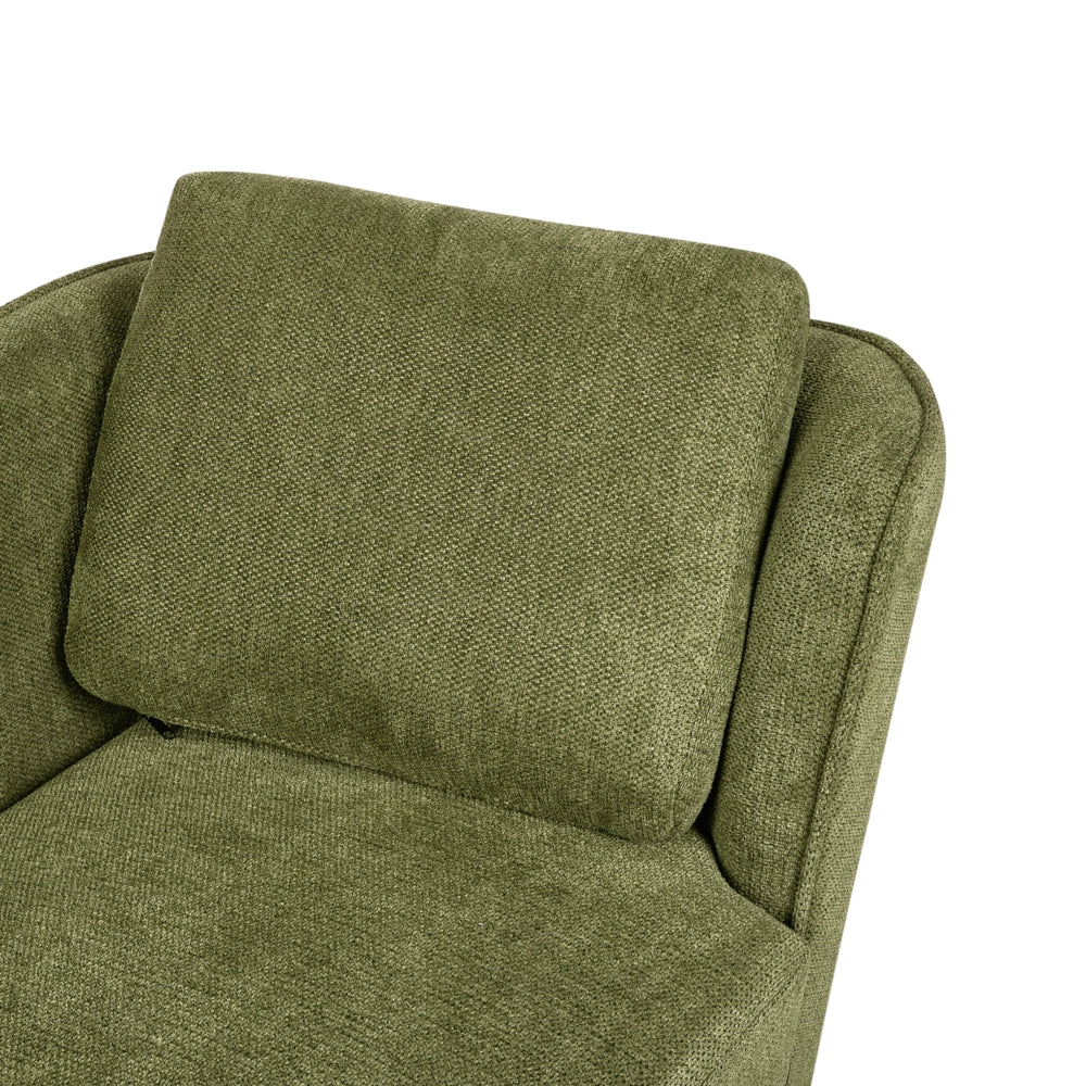 Chaise longue con cuscino verde scuro in tessuto bouclé lato destro stile retrò