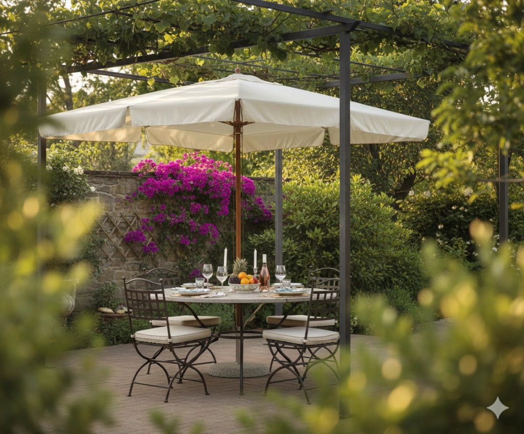 Ombrellone da Giardino 3x3 m Palo Ø48 mm in Legno Vorghini De Lux Ecrù