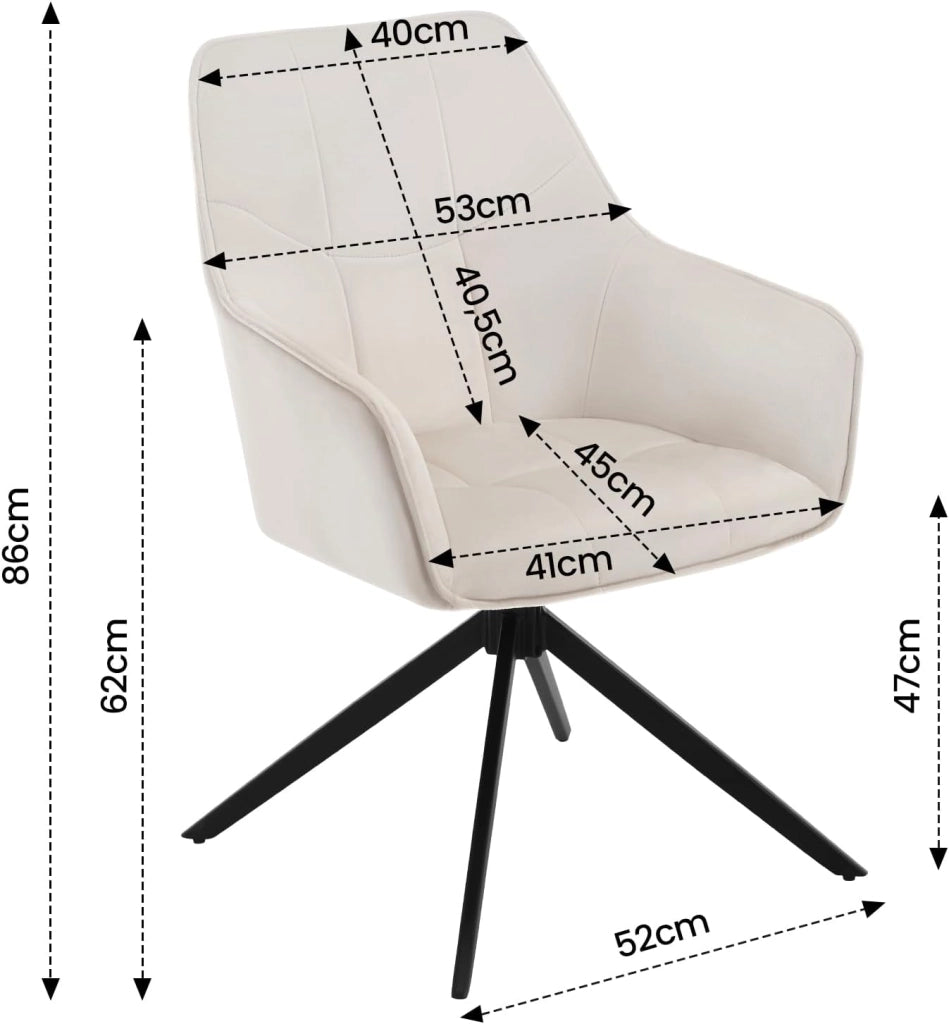 6 Pezzi Sedie da Pranzo con Braccioli, Poltroncina con Gambe in Metallo, Sedia da Cucina con Schienale e Seduta Girevole,per Salotto, Studio, in Velluto, Crema, EZS09cm-6