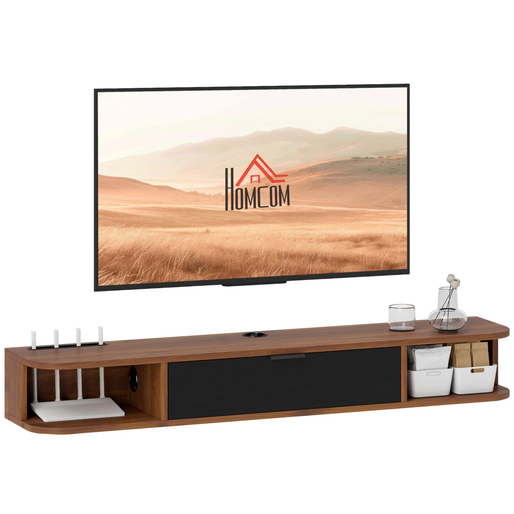 Mobile Porta TV fino 50" Sospeso con Cassetto-Credenza  per TV,2 Ripiani Aperti e Foro Passacavi,120x24x16 cm,Noce