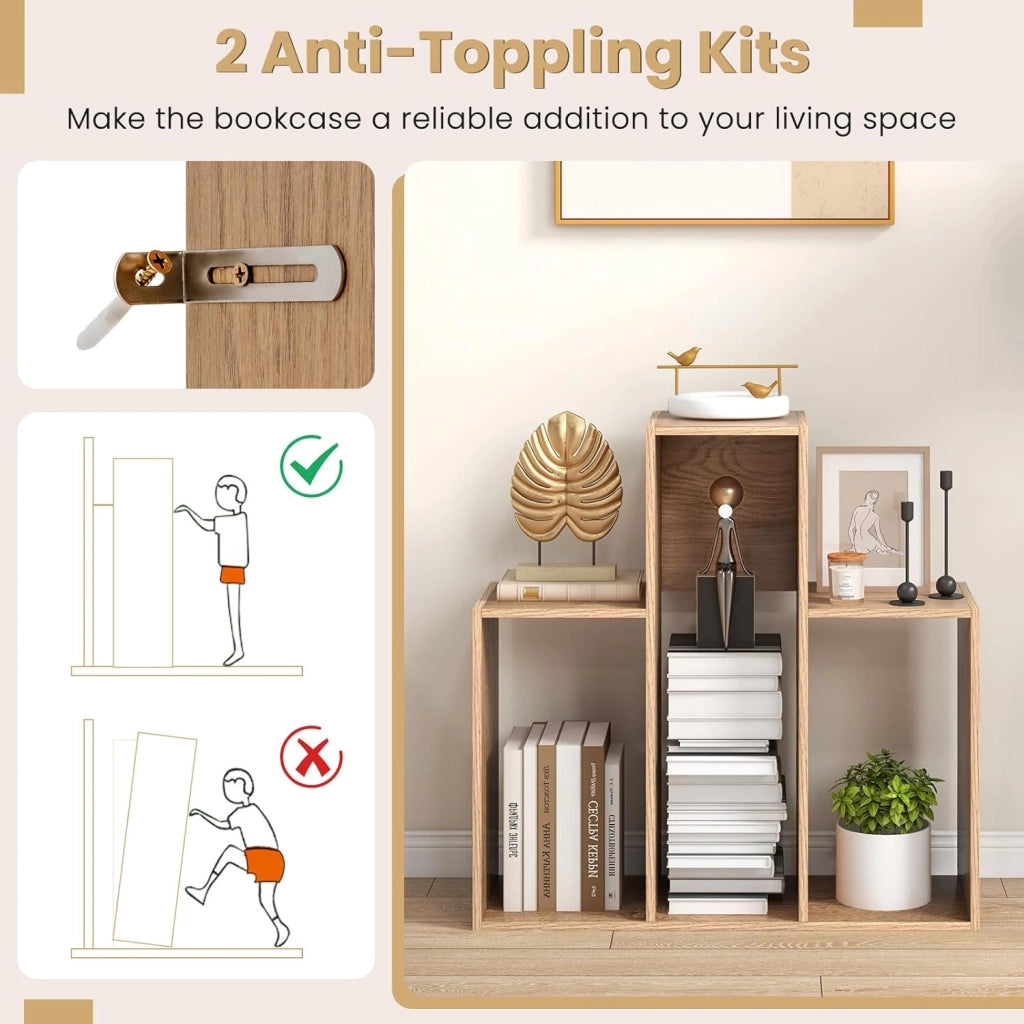 Libreria a 3 livelli con 3 scomparti aperti e kit antiribaltamento, 84 x 29,5 x 83,5 cm, mobile per soggiorno, camera da letto