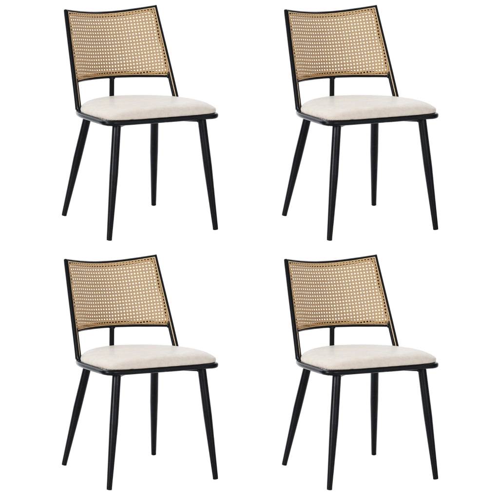 Sedie da sala da pranzo in rattan con seduta in PU leggere e traspiranti per soggiorno e cucina nere set 4